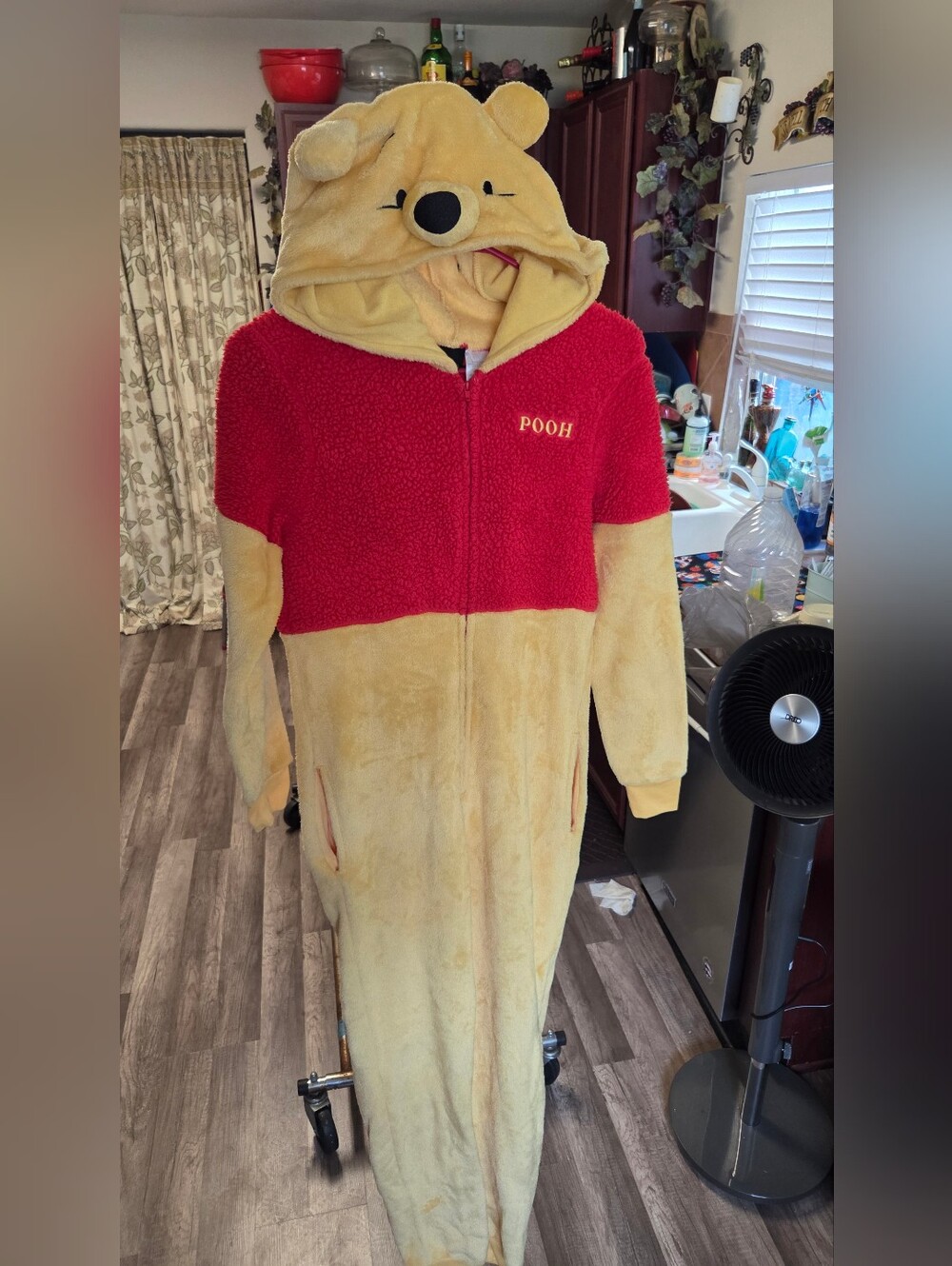 Disney Winnie the Pooh Hooded Zip Costume 1 Piece Pajamas Adult Size Large 12-14